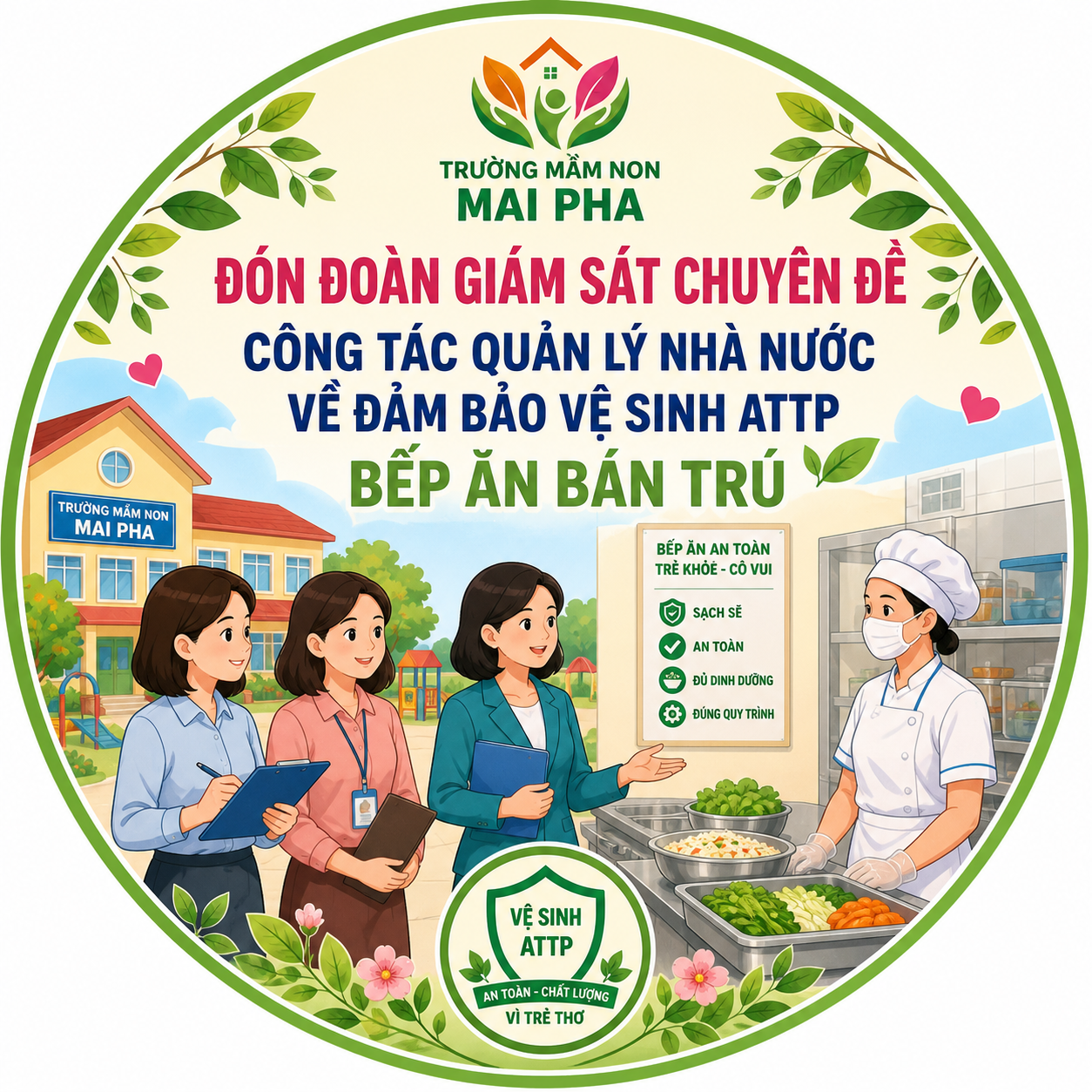 🌿 TRƯỜNG MẦM NON MAI PHA ĐÓN ĐOÀN GIÁM SÁT CHUYÊN ĐỀ CÔNG TÁC QUẢN LÝ NHÀ NƯỚC VỀ ĐẢM BẢO VỆ SINH ATTP BẾP ĂN BÁN TRÚ🌿